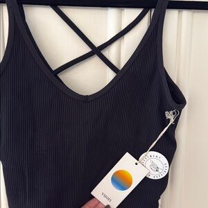 Vuori Charcoal Ribbed Cross-Back Tank